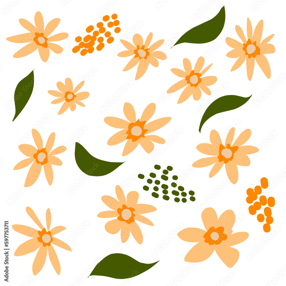 Set of flat vector orange flowers. Element for design. Flat design Set of flat vector orange flowers. Element for design. Flat design