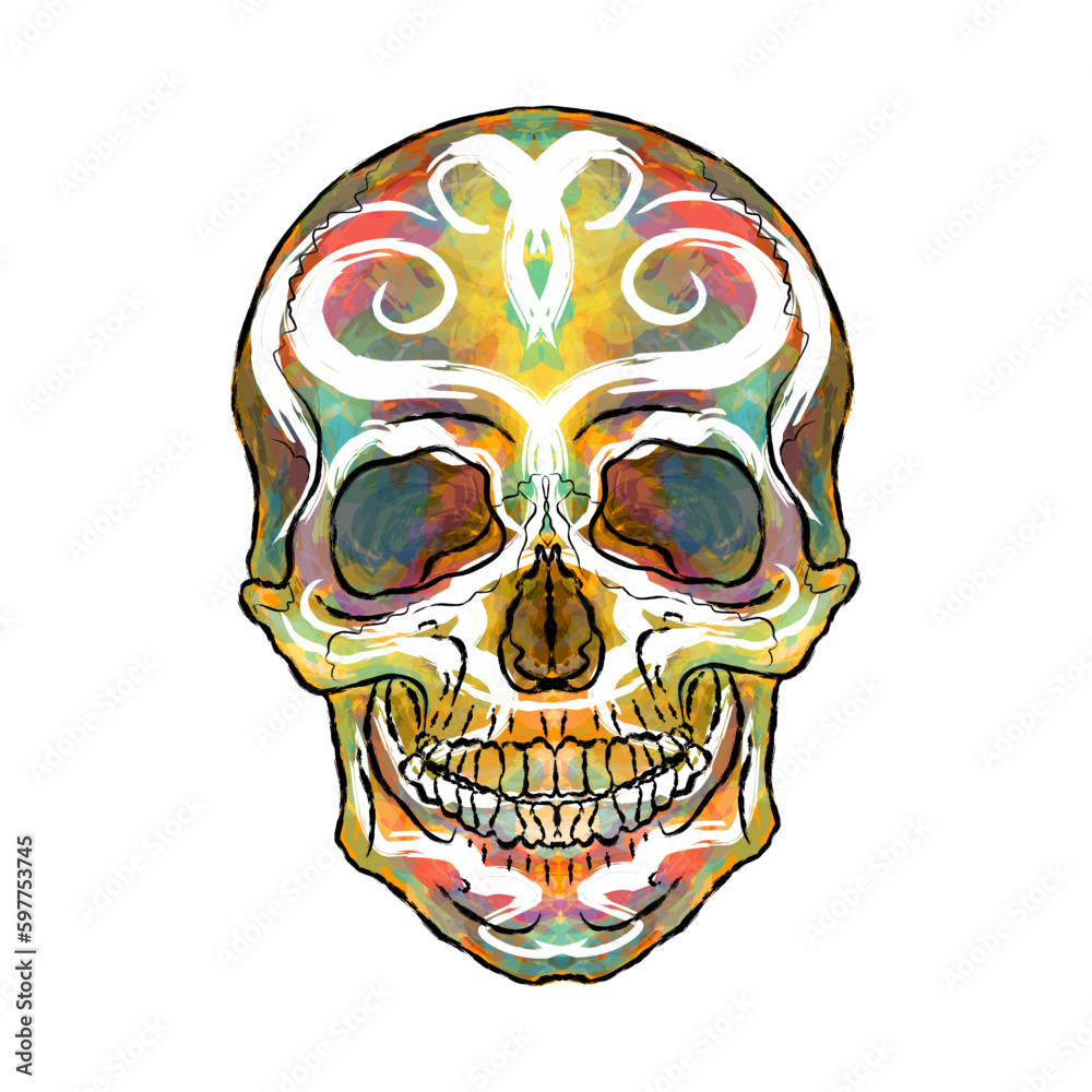 Colored skull with patterns. Element for design	