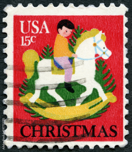 USA - 1978: shows Child on Hobby horse and Christmas Trees, Christmas Issue, 1978