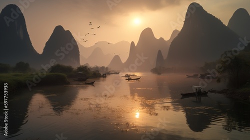 Harmony of Elements: Blending Water, Mountains, and Sky in Li River's Photogenic Vistas