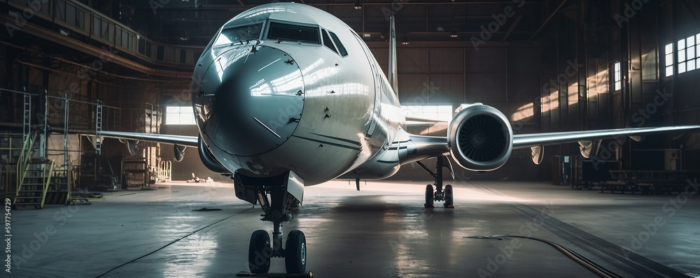 custom made wallpaper toronto digitalAircraft in the hangar. Front view. Jet engine. Aircraft maintenance, aircraft repair concept. Generative AI