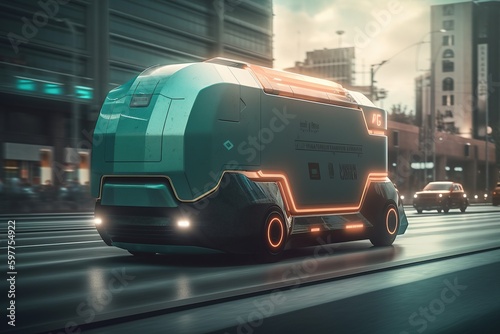 Futuristic autonomous truck. Trucking. On the move. Generative AI