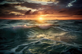 Colorful sunset over calm ocean. - Generative AI