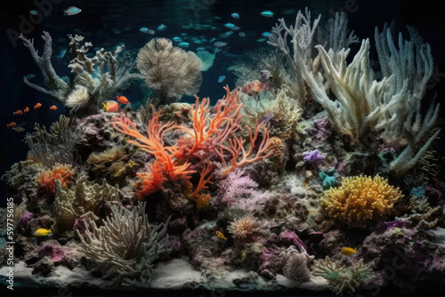 A colorful and vibrant coral reef with a variety of sea creatures. - Generative AI © Michael Böhm