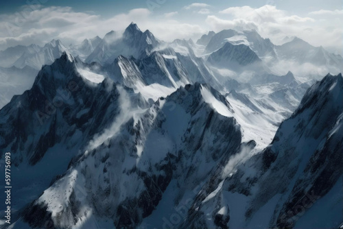 Majestic mountain range covered in snow. - Generative AI © Michael Böhm