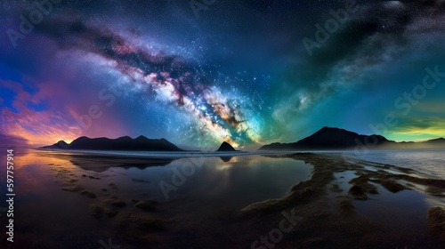 The purity of the sky and the blue color of the Milky Way over the sea  Generative AI