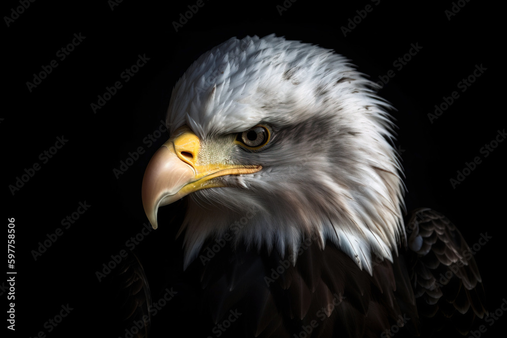 Dark eagle portrait on black background. Digitally generated AI image Dark eagle portrait on black background. Digitally generated AI image