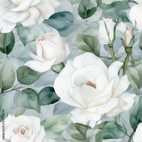 Seamless Watercolor Roses Pattern  Floral Background  Generative AI