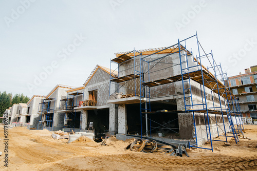 Creative abstract house building and city construction concept outdoor urban view of modern real estate homes