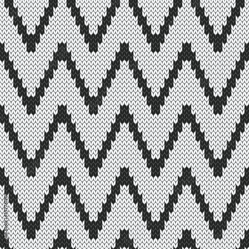 Chevron jacquard knitted seamless pattern. Black and white graphical large background. Vector illustration.	