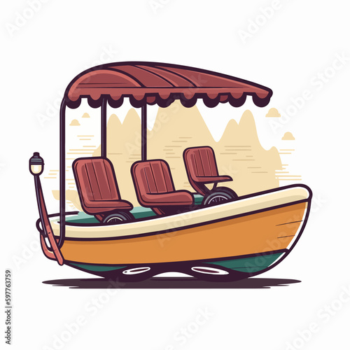 Water pedal boat rental. Rental of motor boats. cartoon vector illustration. label, sticker, t-shirt printing