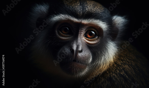 close up photo of guenon primate on black background. Generative AI