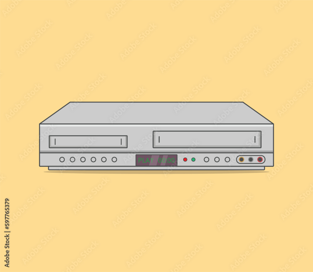 Fototapeta premium retro vintage vcr vhs player minimalist illustration flat vector 90s 80s tech nostalgia movies 