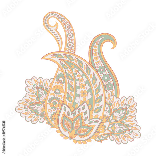 Paisley vector isolated pattern. Damask floral illustration in batik style