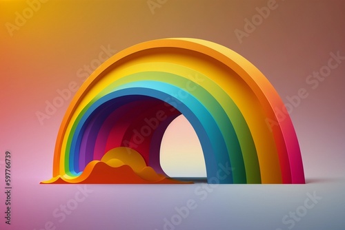 Rainbow arch made of colors. 3d style abstract backdrop. Generative Ai.