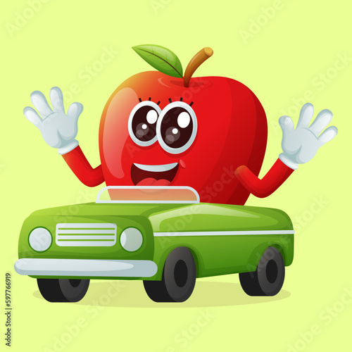 Cute apple characters playing with car toy