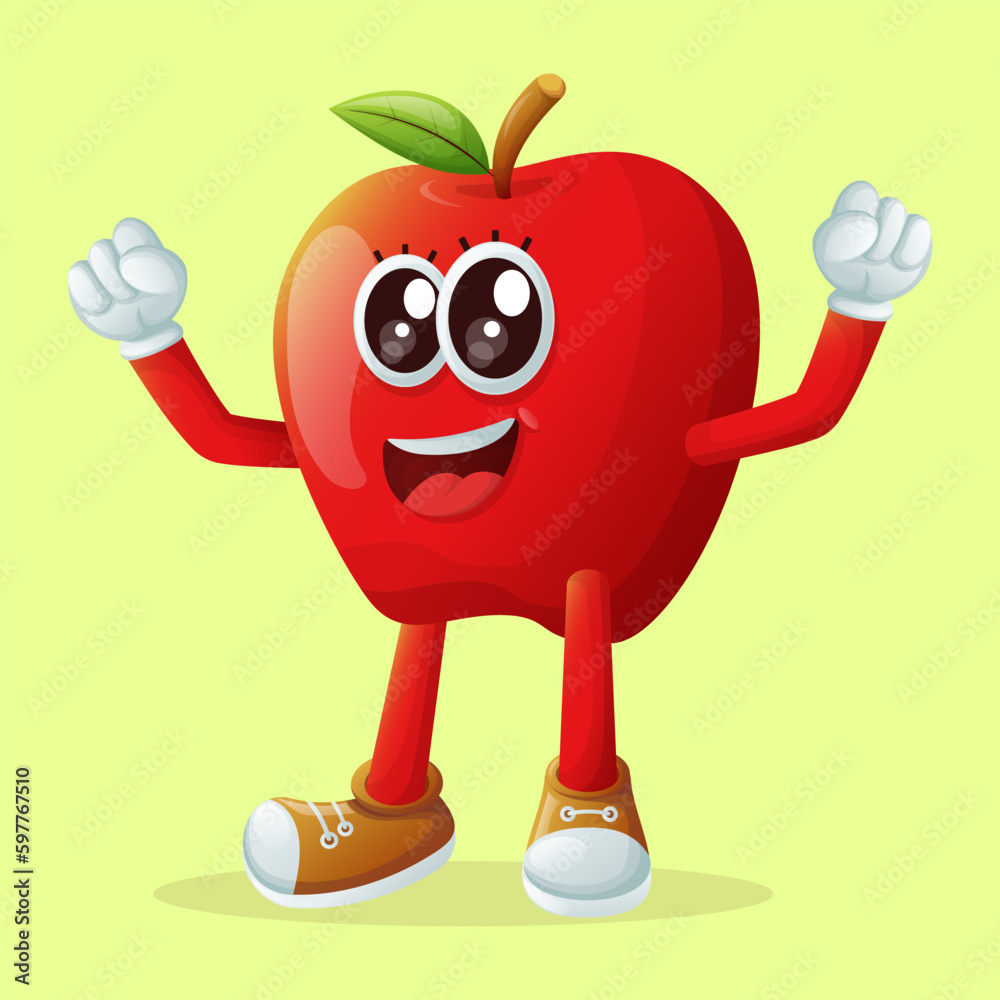 Cute apple character making a victory sign with his hand Cute apple character making a victory sign with his hand