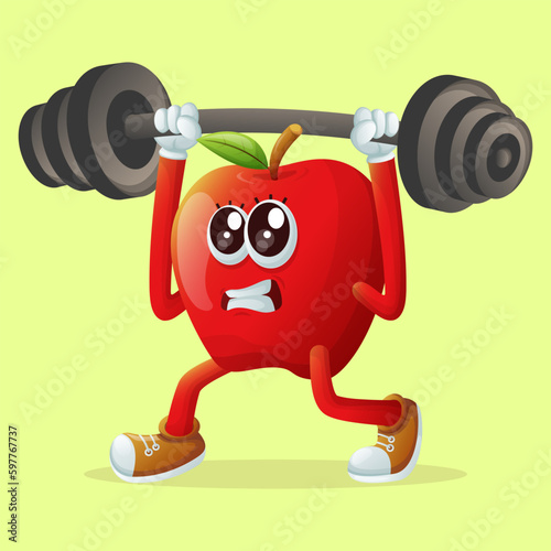 Cute apple character lifting weights