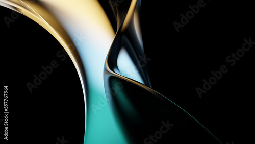 Abstract dark holographic iridescent neon background fluid liquid glass curved wave in motion 3d render. Gradient design element for banners, backgrounds, wallpapers and covers.