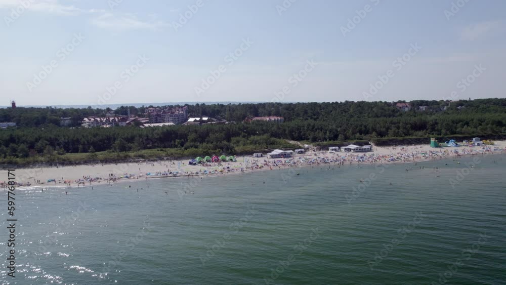 Aerial View of Crowded Beach in Krynica Morska on a Sunny Day - Drone Footage Aerial View of Crowded Beach in Krynica Morska on a Sunny Day - Drone Footage