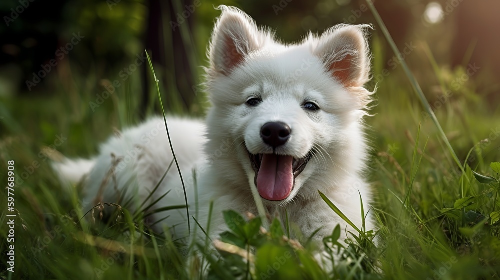 Cute puppy playing in the grass, Generative AI Cute puppy playing in the grass, Generative AI
