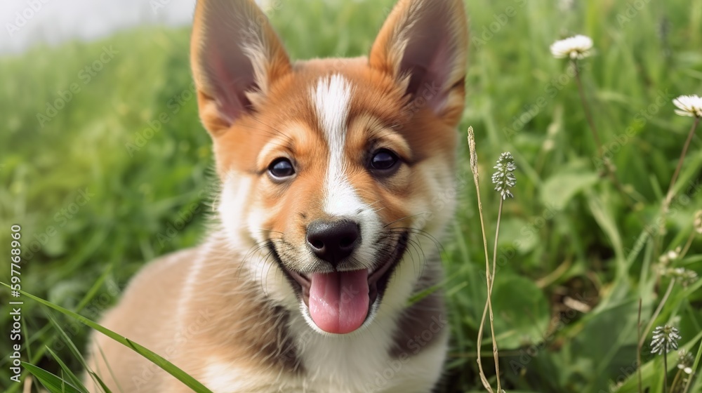 Cute puppy playing in the grass, Generative AI Cute puppy playing in the grass, Generative AI