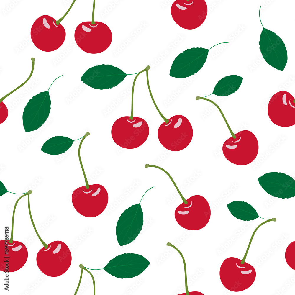 Seamless pattern with cherries. Cherries on a white background. Seamless pattern with cherries. Cherries on a white background.