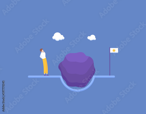 barriers and obstacles in the process towards the goal. obstruction to success. the challenge of being able to achieve the target. a businessman was blocked by a boulder. the road is blocked. elements