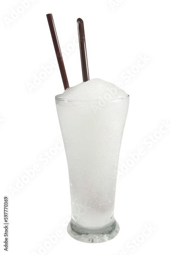 glass of coconut water smoothie isolated on white background	
