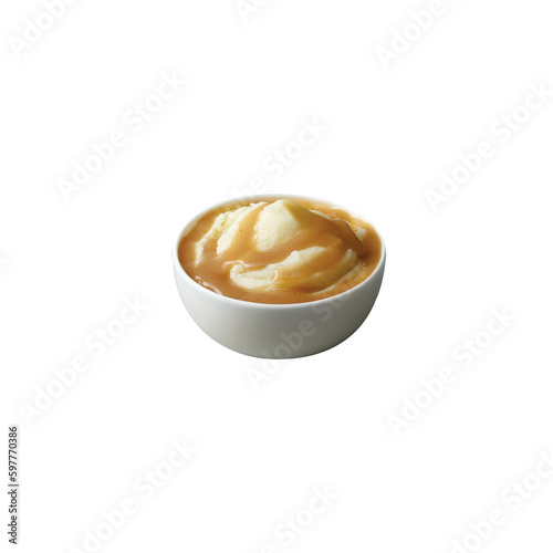 Mashed potatoes in white bowl isolated on white background	