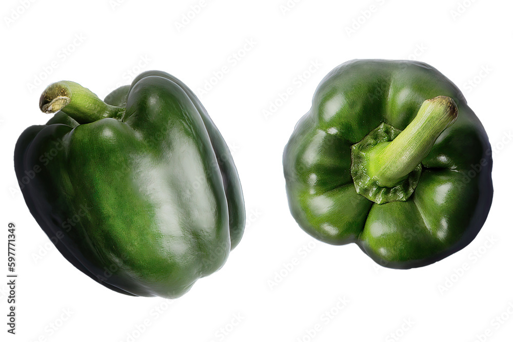 green bell pepper set isolated on white or transparent background, cut out green bell pepper set isolated on white or transparent background, cut out