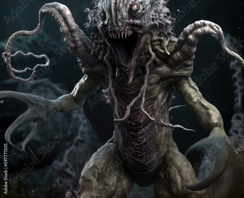 Horrifying alien creature. Digitally generated ai image