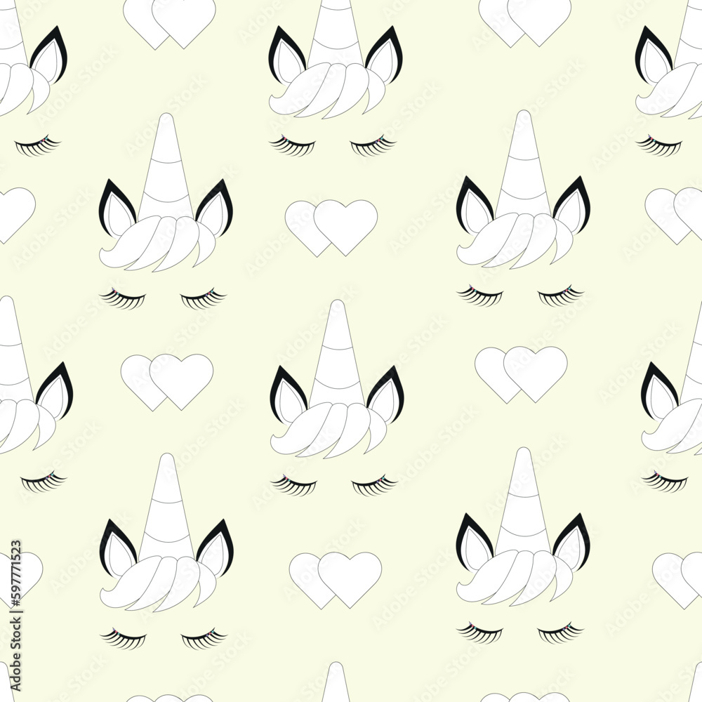 Seamless children's pattern with a unicorn on a yellow background. Seamless children's pattern with a unicorn on a yellow background.