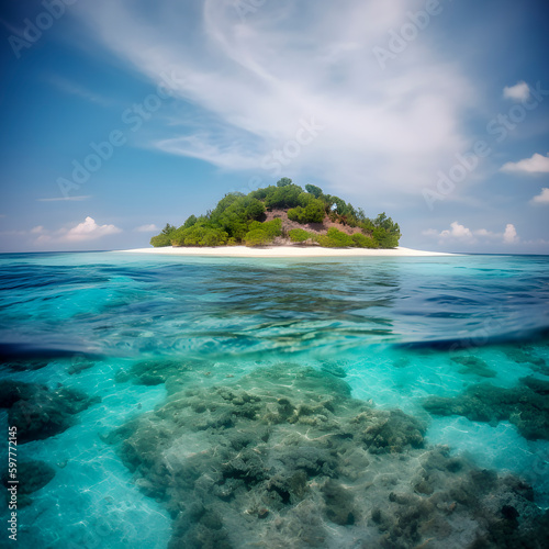 Maldives Islands Ocean Tropical Beach created with Generative AI technology.