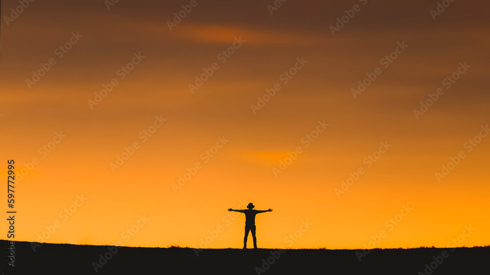 A Tourist enjoying with fog in Chiangmai, Thailand. A man on the mountain with beautiful fog. The Beautiful Morning Time. Travel and tourism. Young woman on the peak of the mountain with morning fog