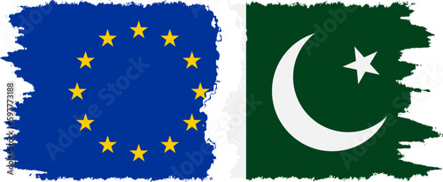 Pakistan and European Union grunge flags connection vector