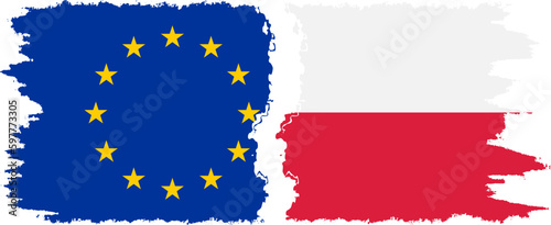 Poland and European Union grunge flags connection vector