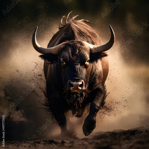 Charging bull attack created with Generative AI technology.