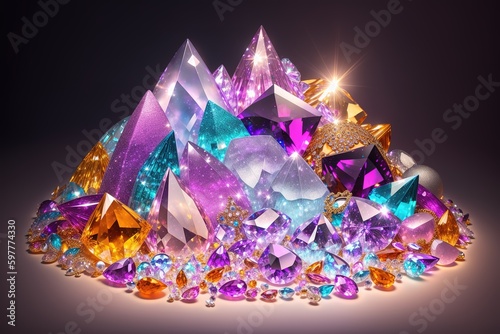 a heap of crystals and jewels by ai generated