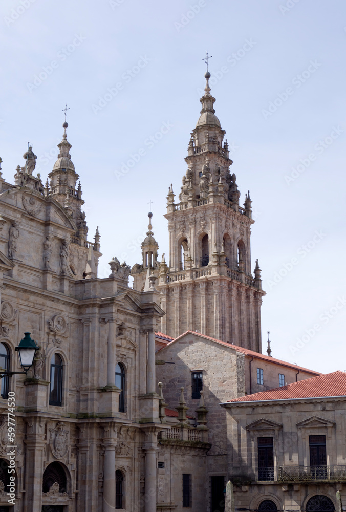 Torres de la Catedral de Santiago de Compostela vistas desde la Plaza de la Azabachería