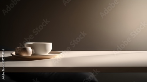 Empty wooden table  light beige  soft lighting  minimalistic  neutral background  uncluttered  product photography  warm tones  copyspace  natural light  indoor setting  versatile  elegant surface