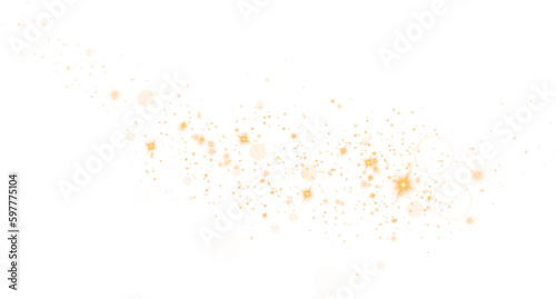 Golden glitter wave abstract illustration. Gold star dust trail sparkling particles isolated on transparent background. Magic concept. PNG.