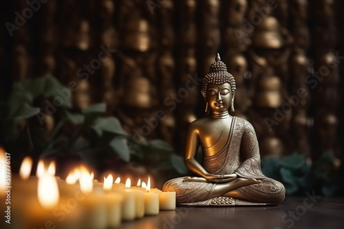 Buddha statue with Candle light  Buddha purnima Vesak day background  Generative AI