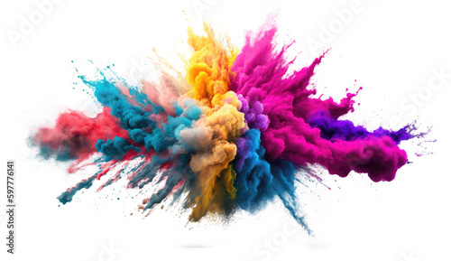 explosion powder with different colors splash isolated on white background
