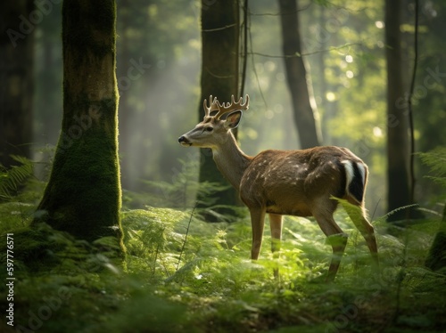 Illustration of a majestic deer in the forest. Generative AI.