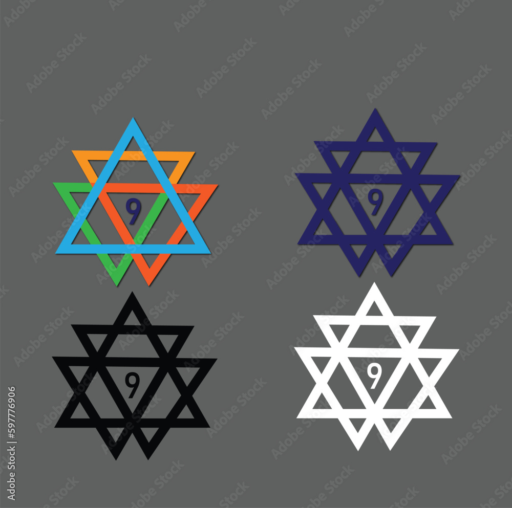 Triangles pointing inward arranged in circular shape - can be used as infographics element with four to nine parts.Set Of Different Colorful Angled Pie Charts. Triangles pointing inward arranged in circular shape - can be used as infographics element with four to nine parts.Set Of Different Colorful Angled Pie Charts.