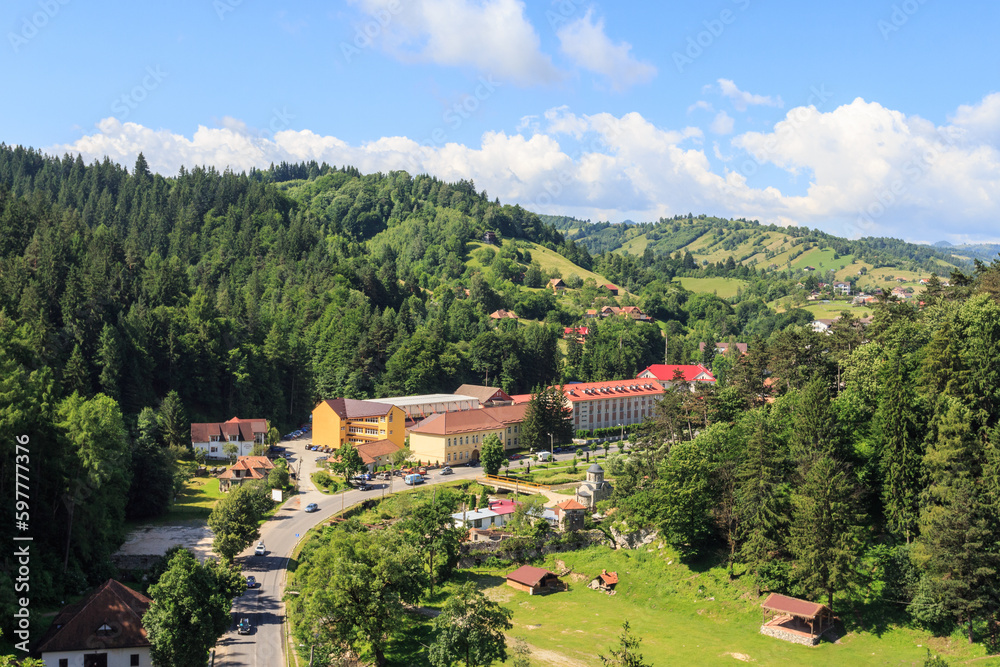 A view from a height of the village of Bran, where the famous Dracula's Castle is located. Transylvania. Romania