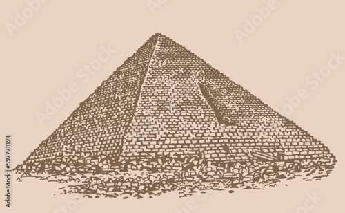 Graphical hand drawn pyramids on sepia background, vector illustration. Egypt sightseeing	
