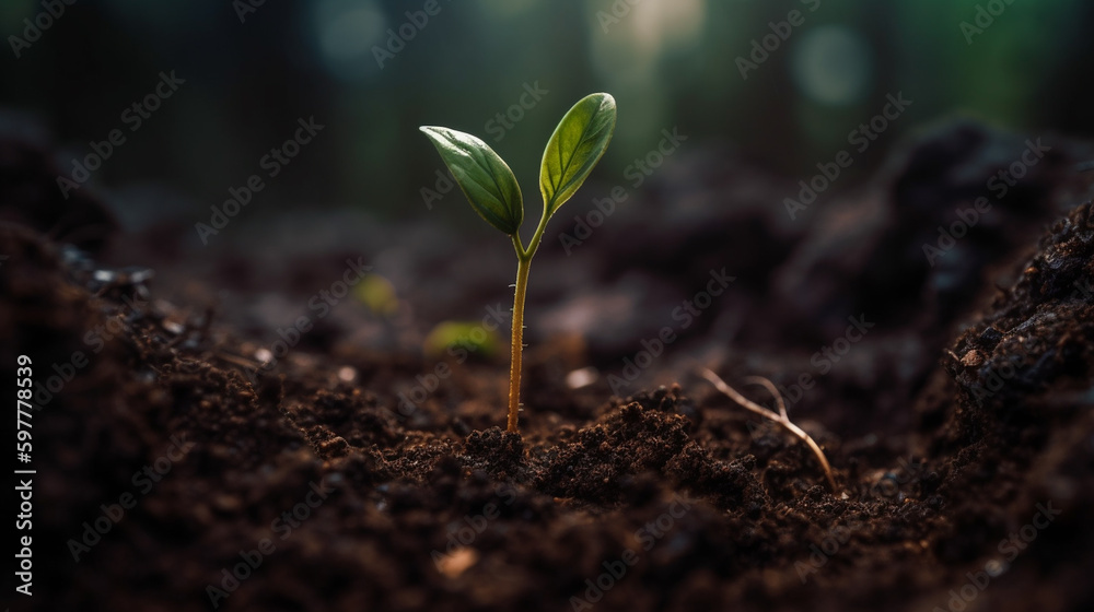 Little green plant growing in dry cracked ground Little green plant growing in dry cracked ground