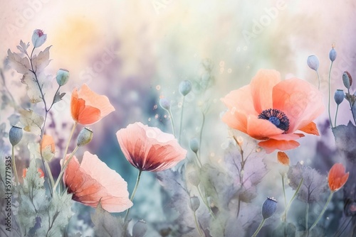 poppies in the field, watercolor-ai